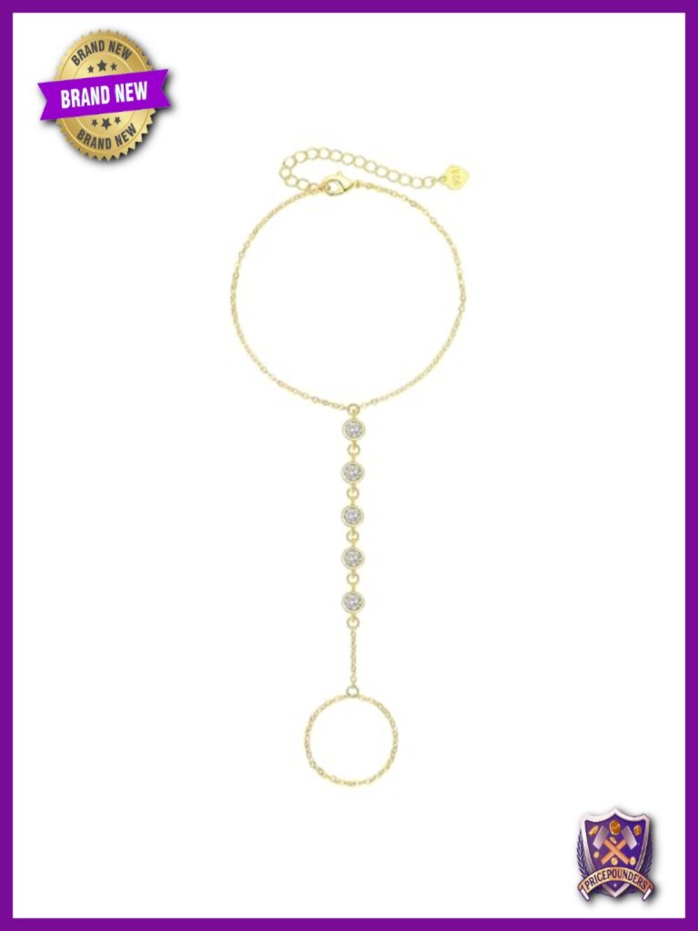 14K Gold Plated CZ Hand Chain Bracelet for Women, Lobster Claw, Hypoallergenic